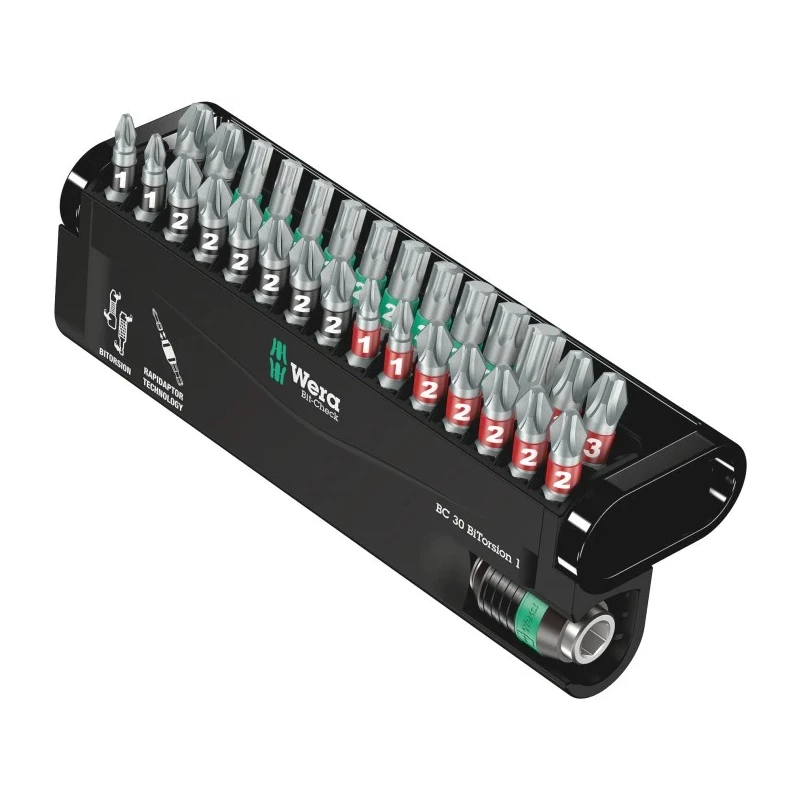 Wera Hex, Pozidriv, Phillips, Torx Impact Bit Set, Chrome Vanadium Steel, 30 Pieces 1/4 Inch 05057430001