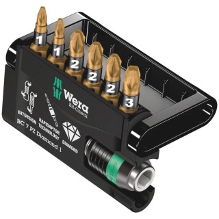 Wera 7 Piece Hex and Pozidriv Impact Bit Set Diamond Tipped, Model 05057412001