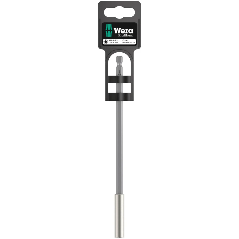 Wera Universal Hex Bit Holder 1/4 Inch, Round Shank, 200mm Steel, Strong Retaining Ring 05160979001
