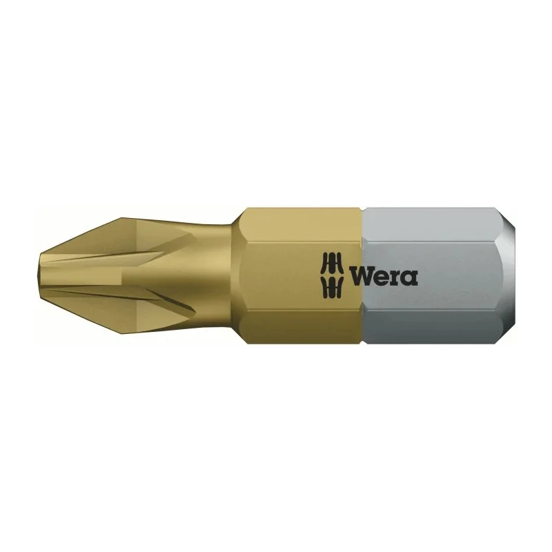 Wera Screwdriver Bit 1/4 in Hex Drive, PZ2 Tip, Titanium Nitride Coated, 25mm Overall Length 05135069001