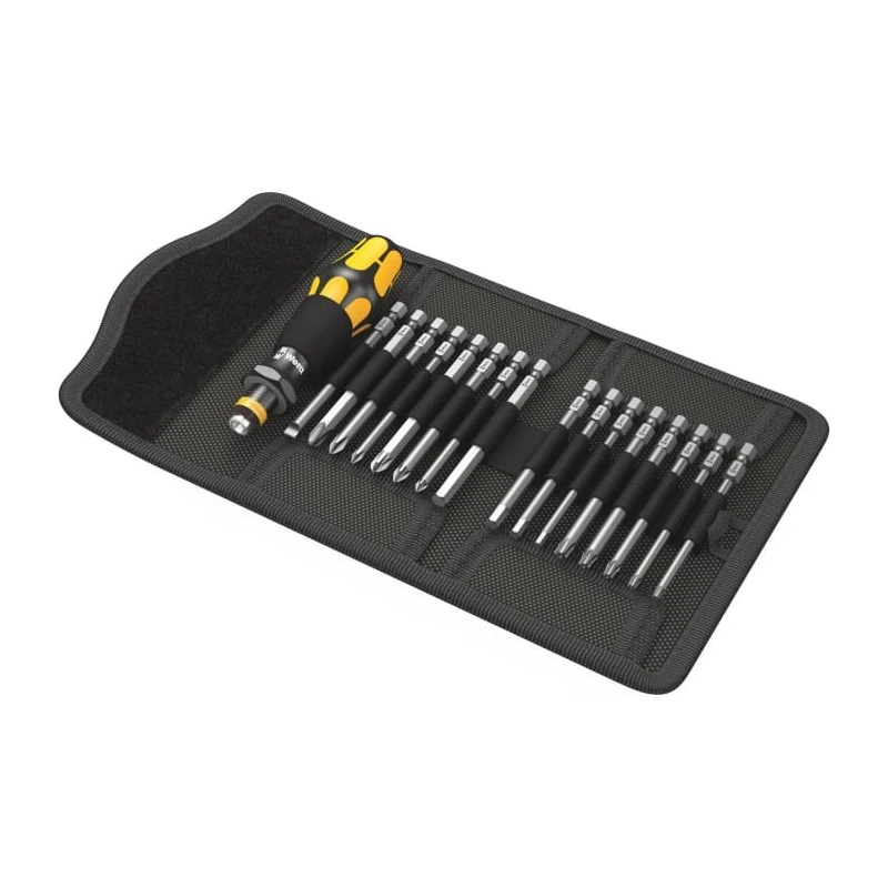 Wera Anti-Static Screwdriver Bit Set, 1/4 in Hex, Phillips, Pozidriv, Slotted, Torx, 17 Pieces, ESD Safe, 155mm 05051043001
