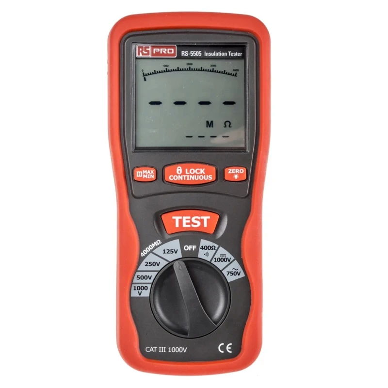 RS PRO Insulation Tester 125 V Min 1000 V Max 4000 mΩ CAT III LCD Display RS5505