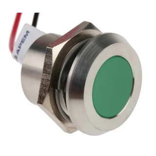 RS PRO Green Panel Mount Indicator 24V DC Lead Wire IP67 Flush 123-2428