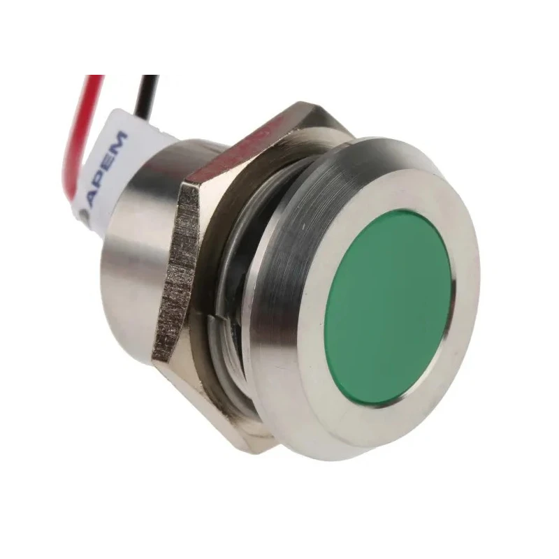 RS PRO Green Panel Mount Indicator 24V DC Lead Wire IP67 Flush 123-2428