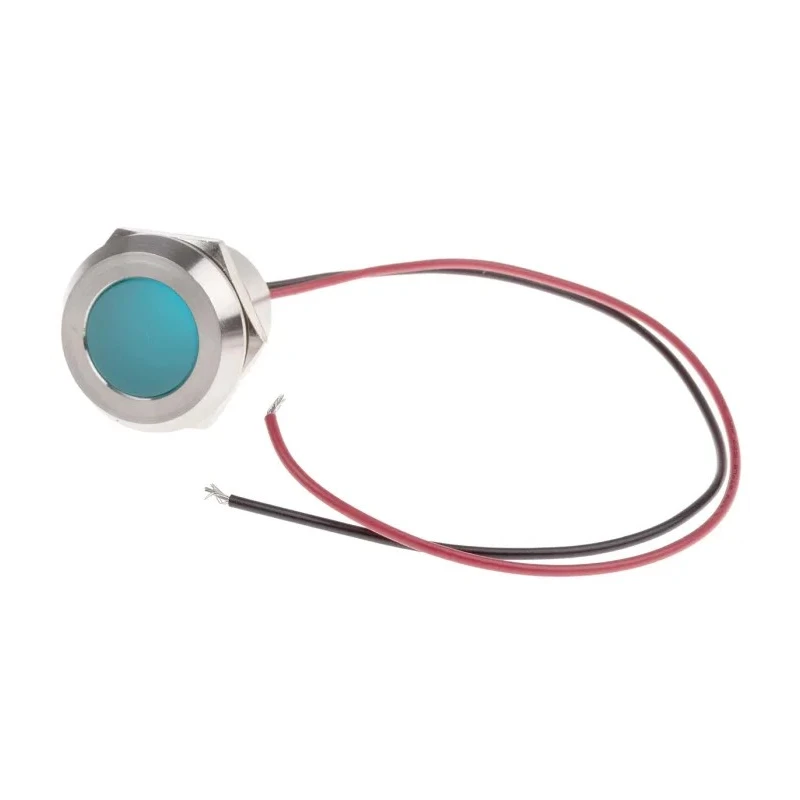RS PRO Blue Panel Mount Indicator 12V DC 40mA Lead Wire IP67 Flush Stainless Steel 123-2435