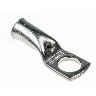 RS PRO Uninsulated Ring Terminal CT16 M8 Stud Size, 6 AWG, Grey, Heavy Duty Copper 16mm²