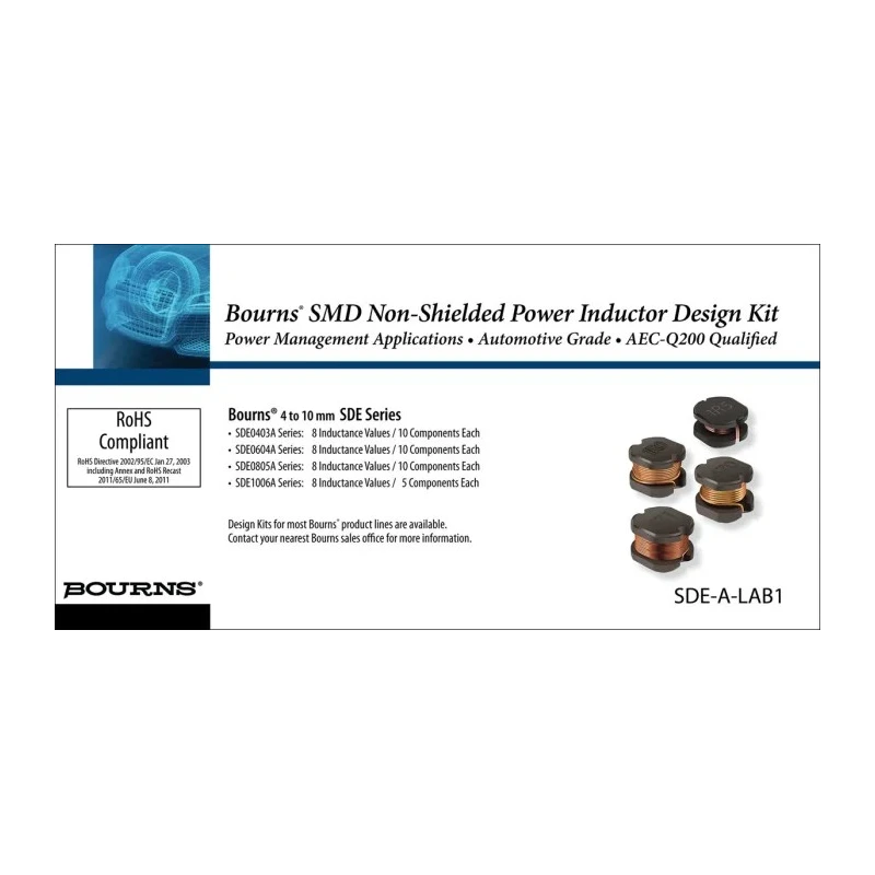 Bourns SDE-A-LAB1 SMD Power Inductor Kit, Surface Mount, 280 Pieces, 1μH–820μH, AEC-Q200 Qualified