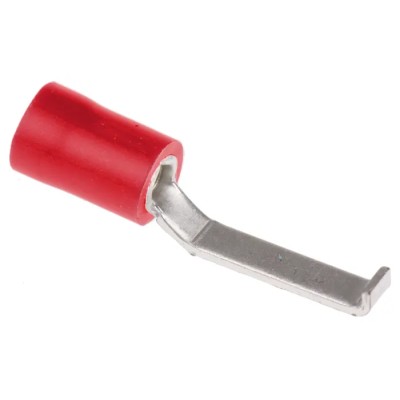 RS PRO Hooked Insulated Crimp Blade Terminal, Vinyl, 17.1 mm Blade Length, 22–16 AWG, Red 534-373