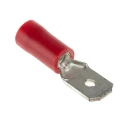 RS PRO Red Insulated Male Spade Connector, Crimp, 6.35 x 0.8 mm Tab, 22 AWG to 16 AWG, Brass, Vinyl Angled 534-323