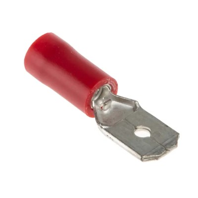 RS PRO Red Insulated Male Spade Connector, Crimp, 6.35 x 0.8 mm Tab, 22 AWG to 16 AWG, Brass, Vinyl Angled 534-323