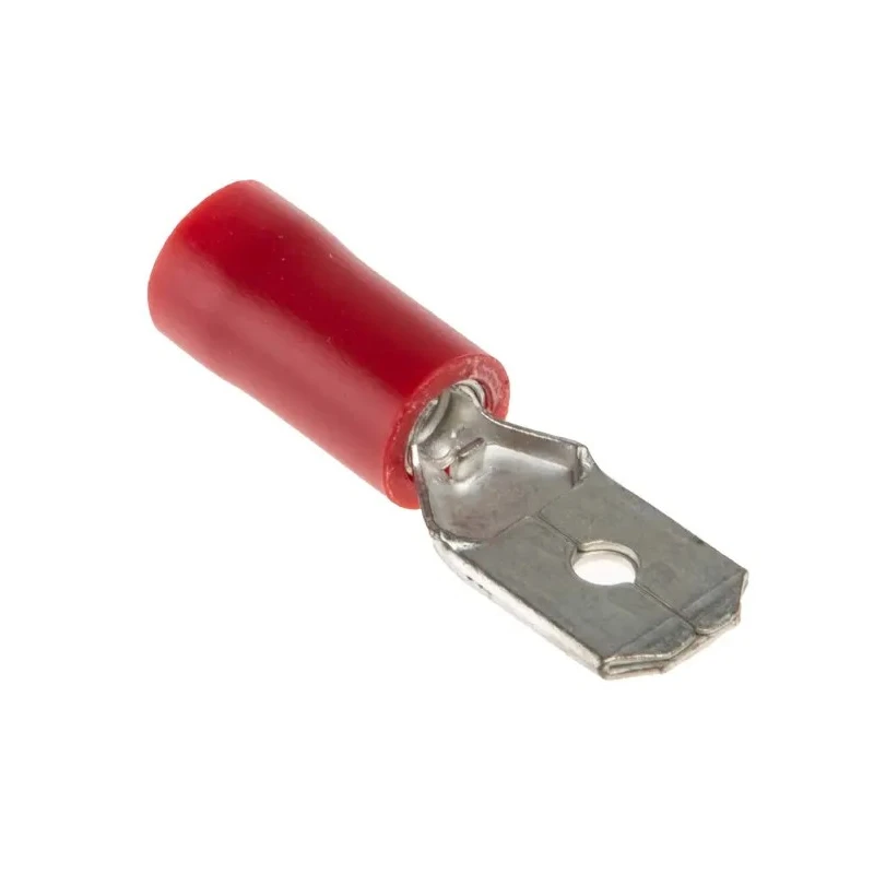 RS PRO Red Insulated Male Spade Connector, Crimp, 6.35 x 0.8 mm Tab, 22 AWG to 16 AWG, Brass, Vinyl Angled 534-323