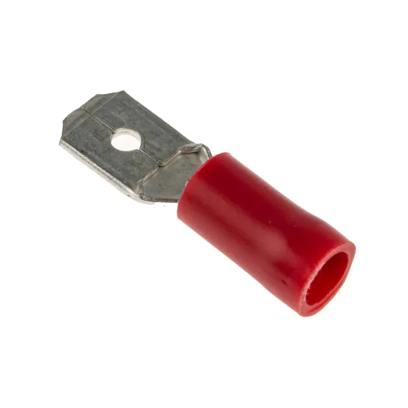 RS PRO Red Insulated Male Spade Connector, Crimp, 6.35 x 0.8 mm Tab, 22 AWG to 16 AWG, Brass, Vinyl Angled 534-323