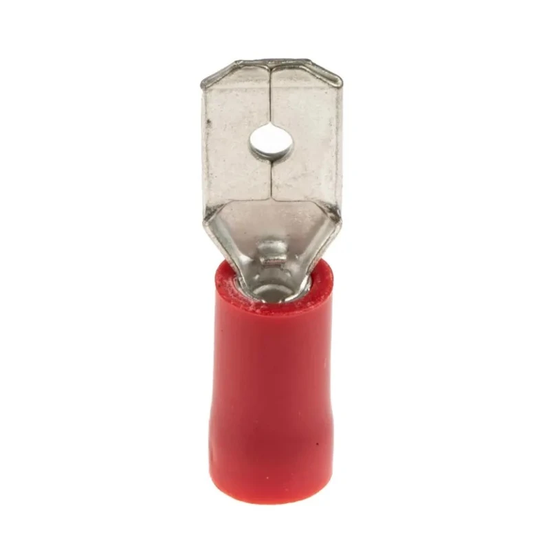 RS PRO Red Insulated Male Spade Connector, Crimp, 6.35 x 0.8 mm Tab, 22 AWG to 16 AWG, Brass, Vinyl Angled 534-323