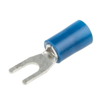 RS PRO Insulated Crimp Spade Connector, Vinyl, Blue, 16 AWG to 14 AWG, M3.5 Stud Size, 20.5mm, 6.4mm Width, 534-632