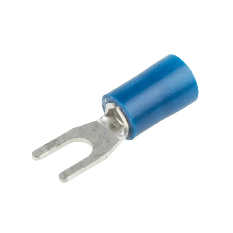 RS PRO Insulated Crimp Spade Connector, Vinyl, Blue, 16 AWG to 14 AWG, M3.5 Stud Size, 20.5mm, 6.4mm Width, 534-632