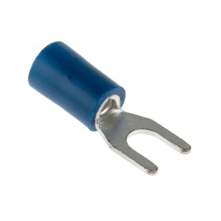 RS PRO Insulated Crimp Spade Connector, Vinyl, Blue, 16 AWG to 14 AWG, M4 Stud Size, 1.5–2.5 mm², Copper, Tin 534-626