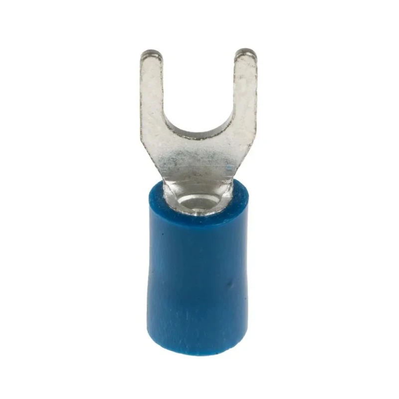 RS PRO Insulated Crimp Spade Connector, Vinyl, Blue, 16 AWG to 14 AWG, M4 Stud Size, 1.5–2.5 mm², Copper, Tin 534-626