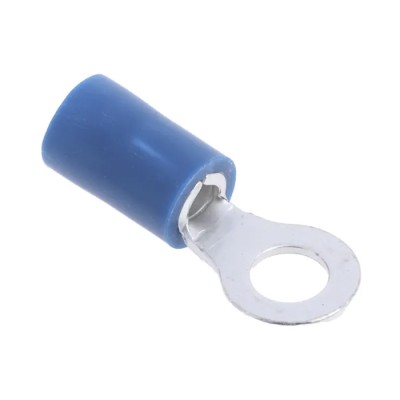 RS PRO Insulated Ring Terminal Blue, M4 Stud Size, 16–14 AWG, 1.5–2.5mm², Vinyl PVC, 21mm Length, Copper/Tin 534-581