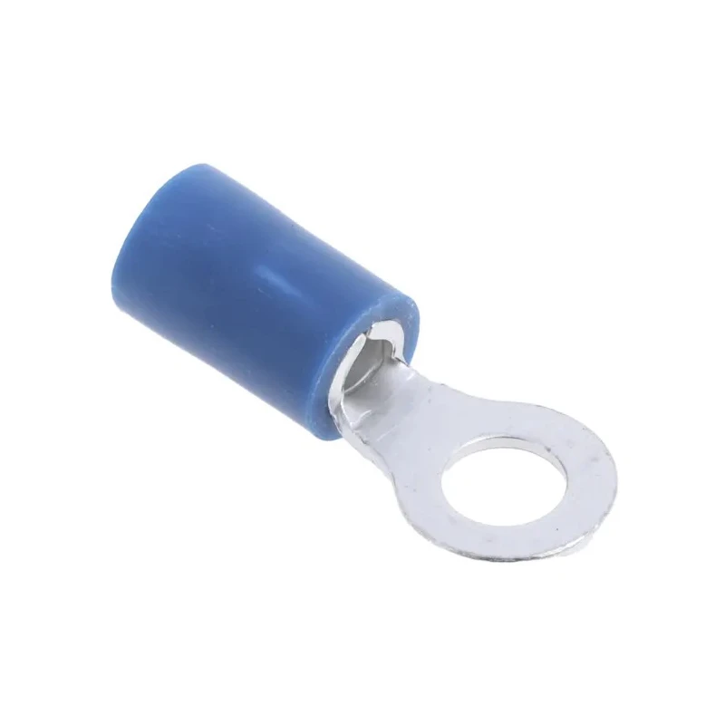 RS PRO Insulated Ring Terminal Blue, M4 Stud Size, 16–14 AWG, 1.5–2.5mm², Vinyl PVC, 21mm Length, Copper/Tin 534-581
