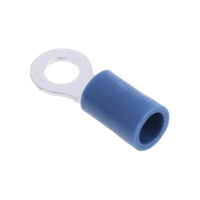 RS PRO Insulated Ring Terminal Blue, M4 Stud Size, 16–14 AWG, 1.5–2.5mm², Vinyl PVC, 21mm Length, Copper/Tin 534-581