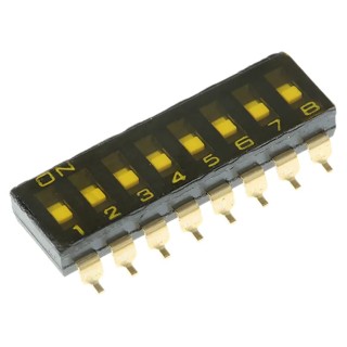 Omron Slide Rotary Coded DIP Switch, Surface Mount, Slide Actuator, 8 Way, Gold Contacts, A6S-8102-H