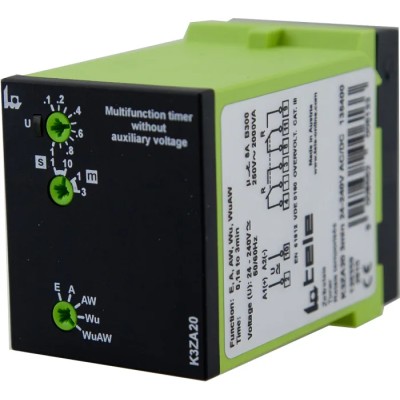 Tele Timer Relay DPDT 24 to 240V AC/DC, Multifunction, 2 Contacts, 1 s to 3 min K3ZA20