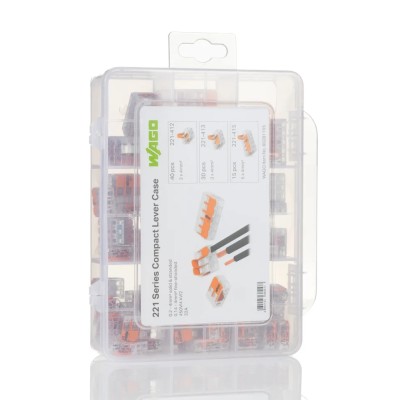 WAGO 221 Series Lever Connector Set, 12AWG to 24AWG, 32A, 450V, 85-Piece, Cage Clamp, Plastic, Clear, 887-1046