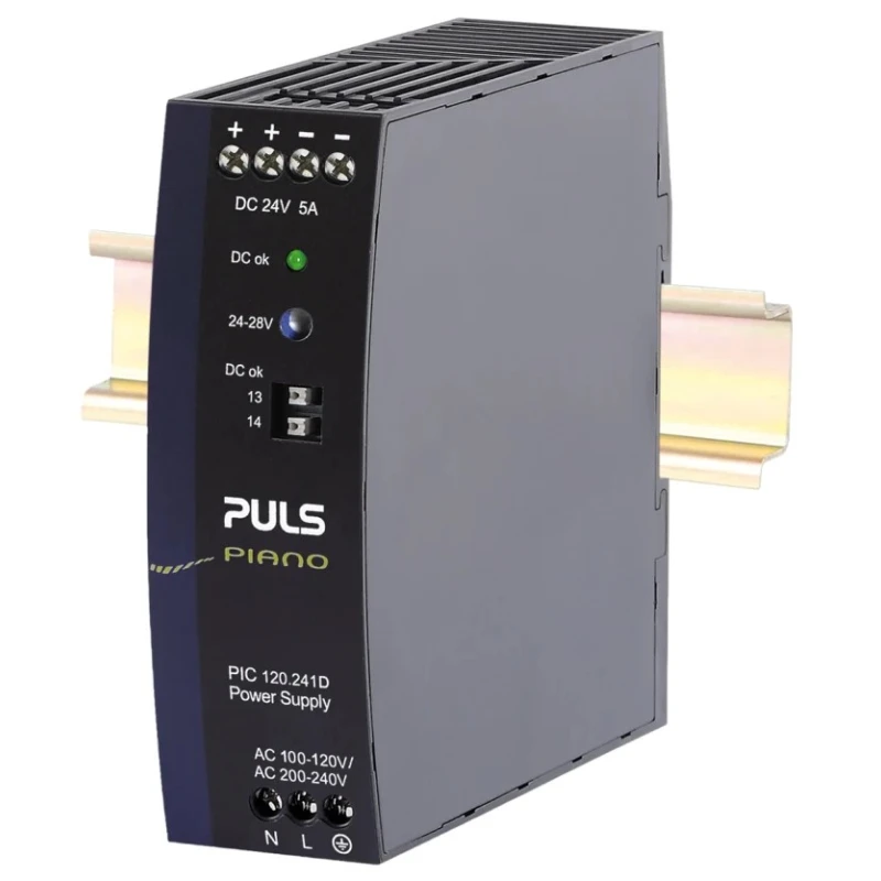 PULS PIANO Switched Mode DIN Rail Power Supply 120W 28V DC 5A 230V AC Input IP20 PIC120.241D