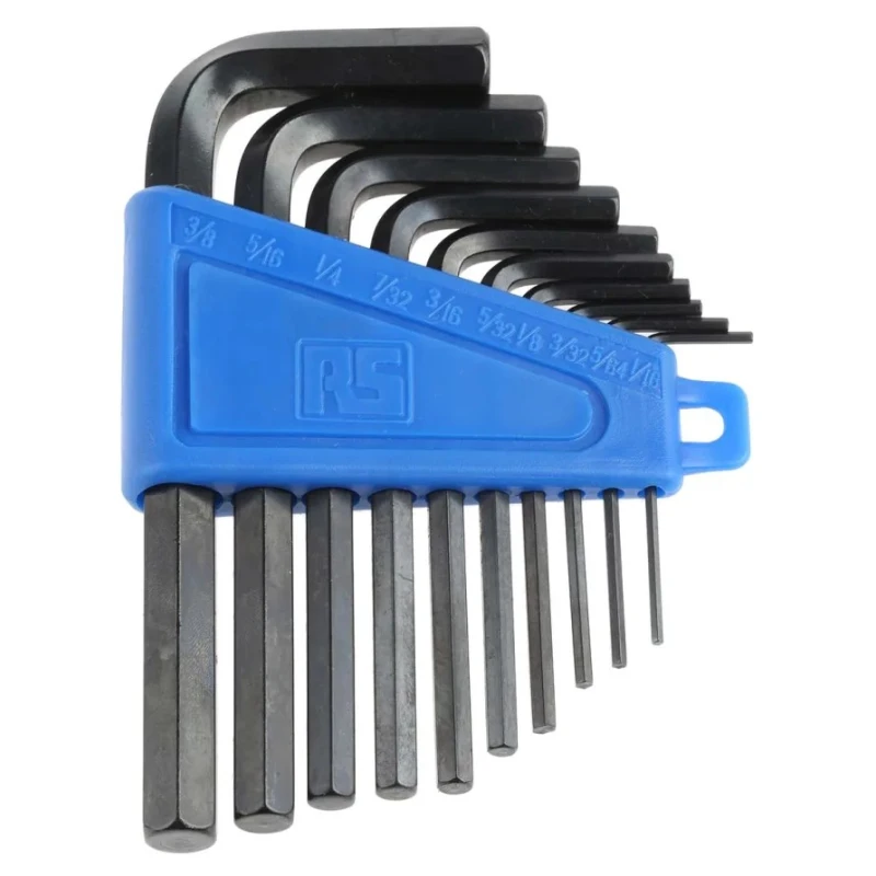 RS PRO 10 Piece L Imperial Hex Key Set, Chrome Vanadium Steel, Black Finish, Short Arm, 1/16–5/16 Inch 537-732
