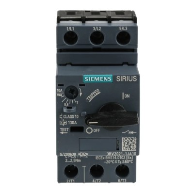 Siemens Motor Protection Circuit Breaker 10A/7A, 690V, IP20, Class 10, Magnetic Sensing, 3RV2 Series 3RV2021-1JA10