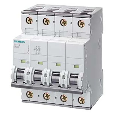 Siemens SENTRON Miniature Circuit Breaker 4-Pole 25A Type B 400V AC 10kA Breaking Capacity DIN Rail 5SY4425-6