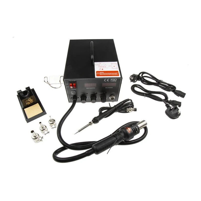 RS PRO Hot Air SMD Rework Station 700W, 220V-240V, 2 Outputs, LED Display, ESD Safe 124-4134
