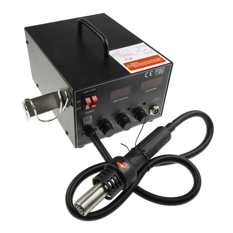 RS PRO Hot Air SMD Rework Station 700W, 220V-240V, 2 Outputs, LED Display, ESD Safe 124-4134