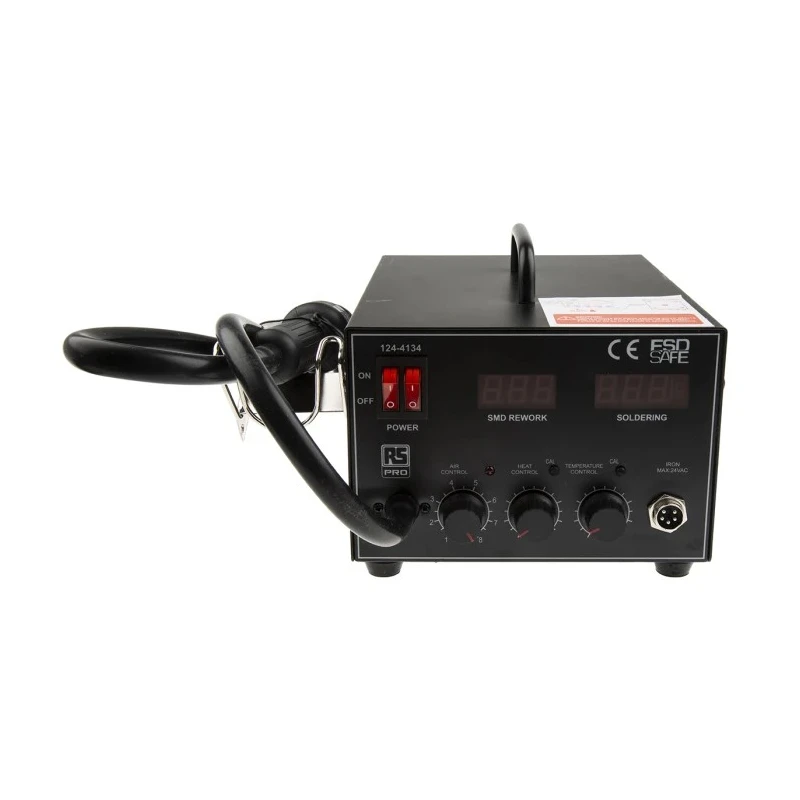 RS PRO Hot Air SMD Rework Station 700W, 220V-240V, 2 Outputs, LED Display, ESD Safe 124-4134