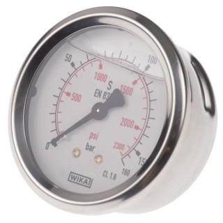 WIKA 63 mm Pressure Gauge, G 1/4 Connection, 160 bar, Stainless Steel Case 9314200