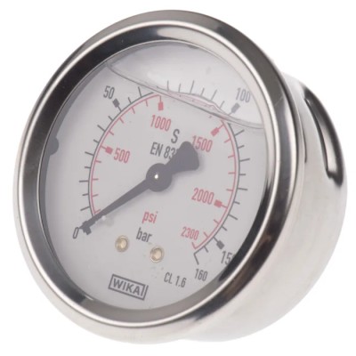 WIKA 63 mm Pressure Gauge, G 1/4 Connection, 160 bar, Stainless Steel Case 9314200