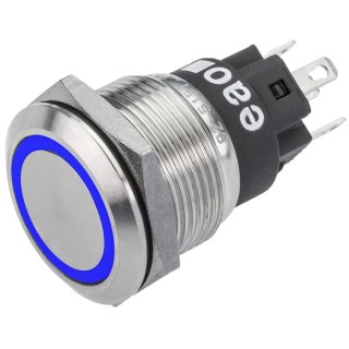 EAO 82 Series Illuminated Push Button Switch, Momentary, Panel Mount, 19 mm Cutout, SPDT Blue LED, IP65, IP67 82-5151.1124