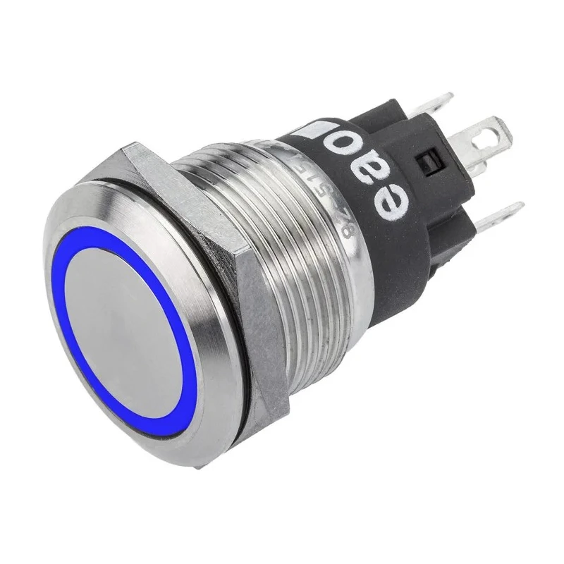 EAO 82 Series Illuminated Push Button Switch, Momentary, Panel Mount, 19 mm Cutout, SPDT Blue LED, IP65, IP67 82-5151.1124