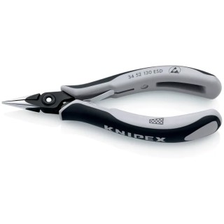 Knipex Round Nose Plier Half Round ESD Safe Chrome Steel, Comfort Grip 138mm, 1.6mm Tip, 23mm Jaw 34 52 130 ESD