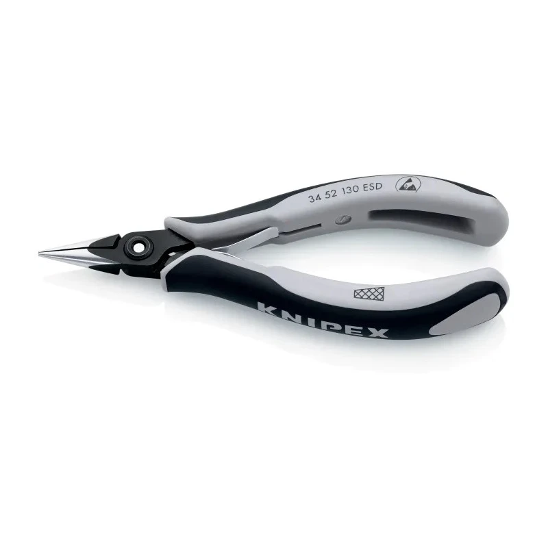 Knipex Round Nose Plier Half Round ESD Safe Chrome Steel, Comfort Grip 138mm, 1.6mm Tip, 23mm Jaw 34 52 130 ESD
