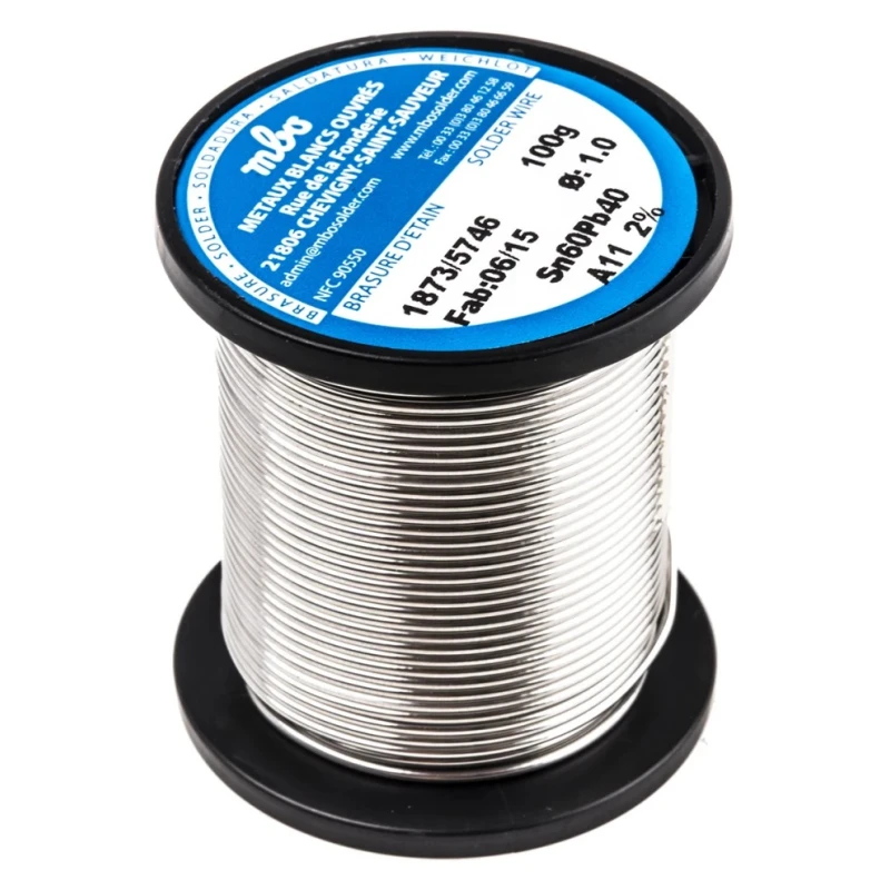 MBO Lead Solder Wire 1 mm, 183°C Melting Point, 100g Rosin Flux SN60 PB 10/10 - 3 CANAUX A11 - 100G