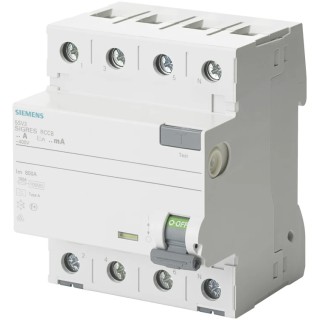 Siemens Residual Current Circuit Breaker 40A 4 Pole 30mA Type A 0.8kA 400V AC 5SV3344-6KK12