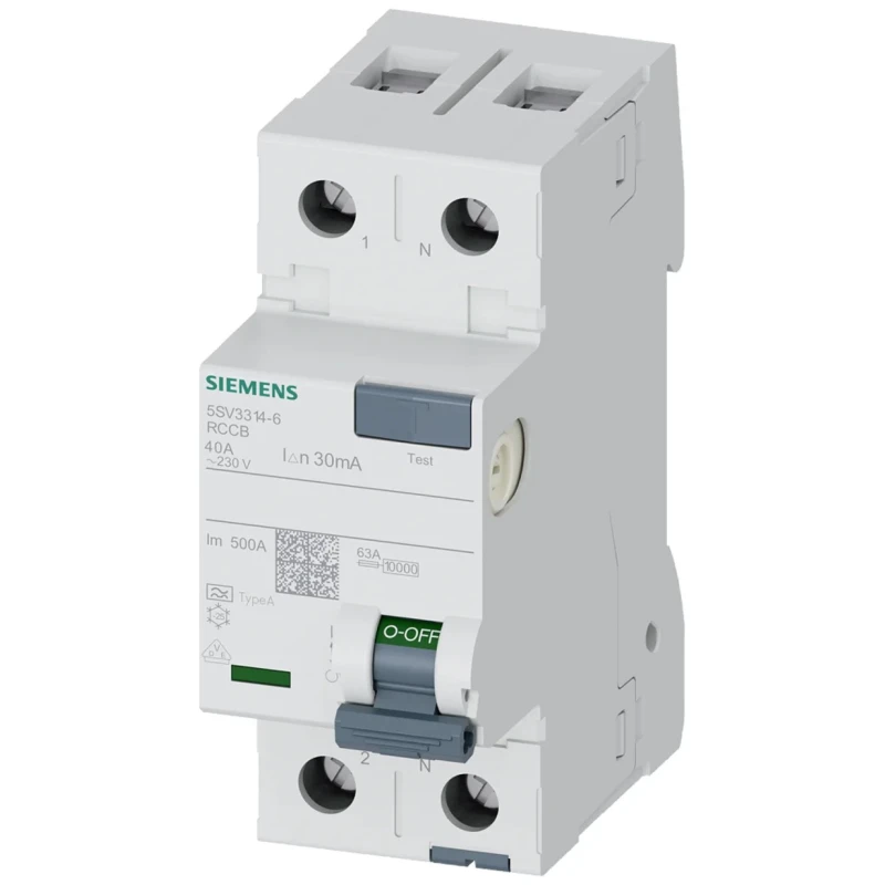 Siemens 5SV3 Series Residual Current Circuit Breaker 40A 2-Pole 30mA Type A 0.8kA 230V AC DIN Rail 5SV3314-6