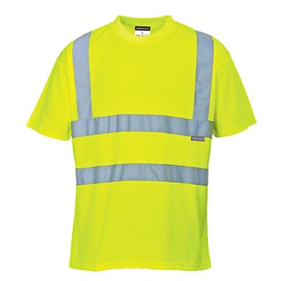 Portwest Micro Mesh Bird Eye Yellow Unisex Hi Vis T-Shirt XL 124-8209, 100% Polyester, Short Sleeve, Reflective Tape