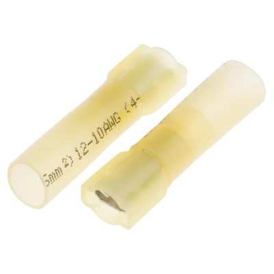 RS PRO Yellow Insulated Female Spade Connector Crimp, 6.35 x 0.8 mm Tab, 12 AWG to 10 AWG, Tin Brass, 37mm, 125-1976