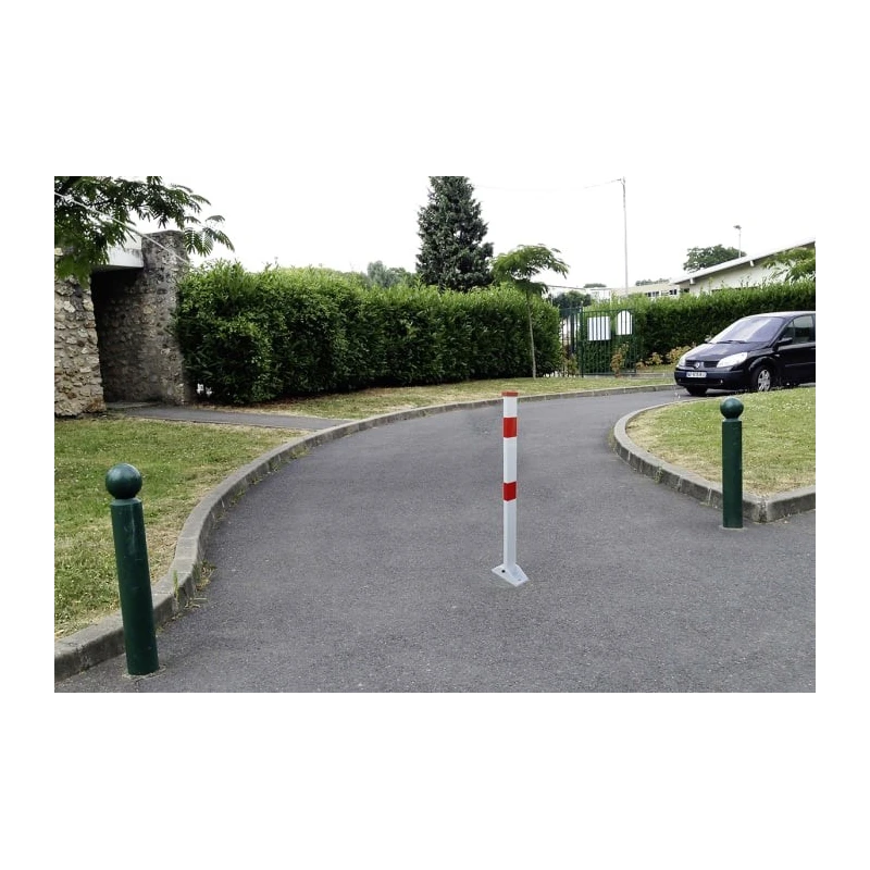 RS PRO Parking Barrier White Post Red Tape Aluminium Cast Iron Pull Down Type 125-2192