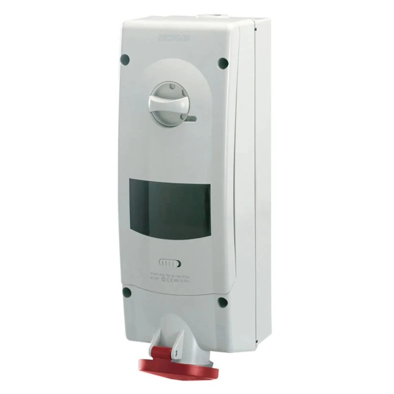Scame Industrial Interlock Socket Switchable IP44, 3+E, Earthing Position 6h, Straight, 32A, 400V, Plastic Body 