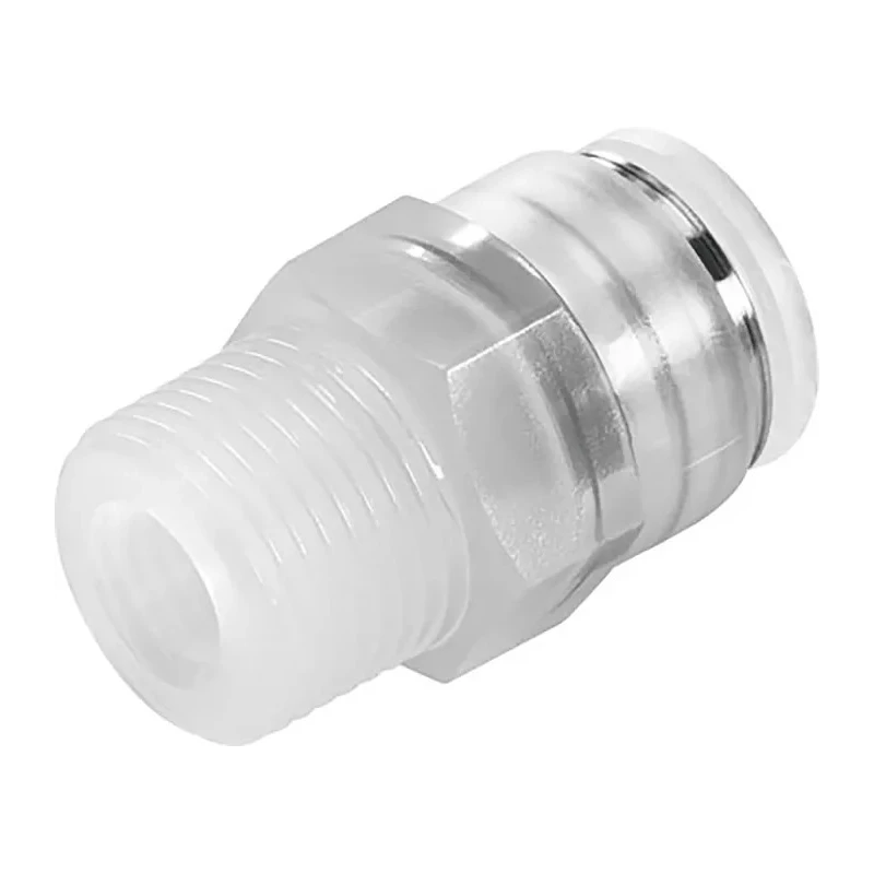 Festo NPQP Series Pneumatic Fitting, Male Bulkhead, Polypropylene, 4mm Push-In, 1/8 in R Thread NPQP-D-R18-Q4-FD-P10