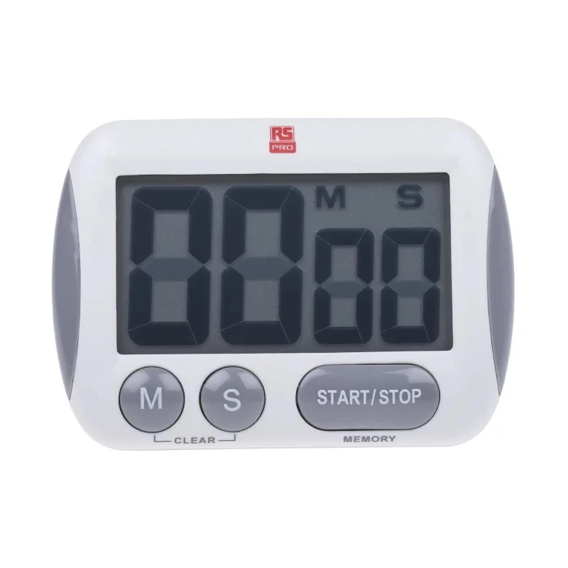RS PRO White Digital Timer Battery Powered Digital Desktop Jumbo LCD Timer 557-610