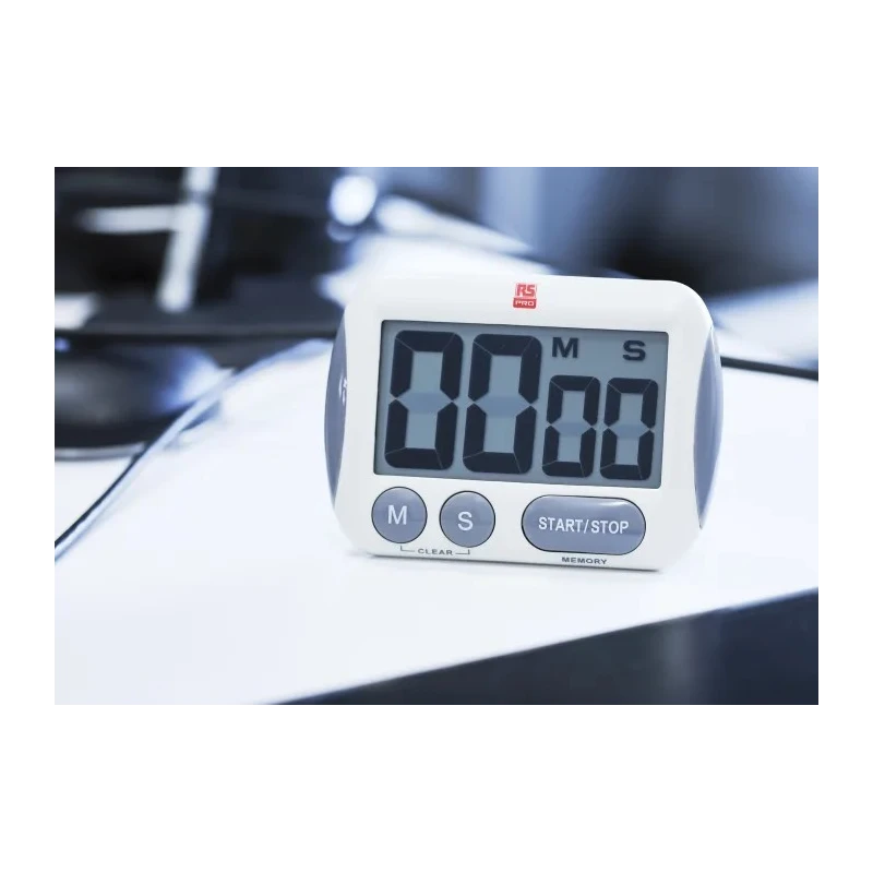 RS PRO White Digital Timer Battery Powered Digital Desktop Jumbo LCD Timer 557-610